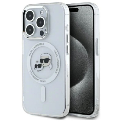 Mbulesë telefoni Karl Lagerfeld IML Metal Karl &amp; Choupette, për iPhone 15 Pro, MagSafe, e bardhë