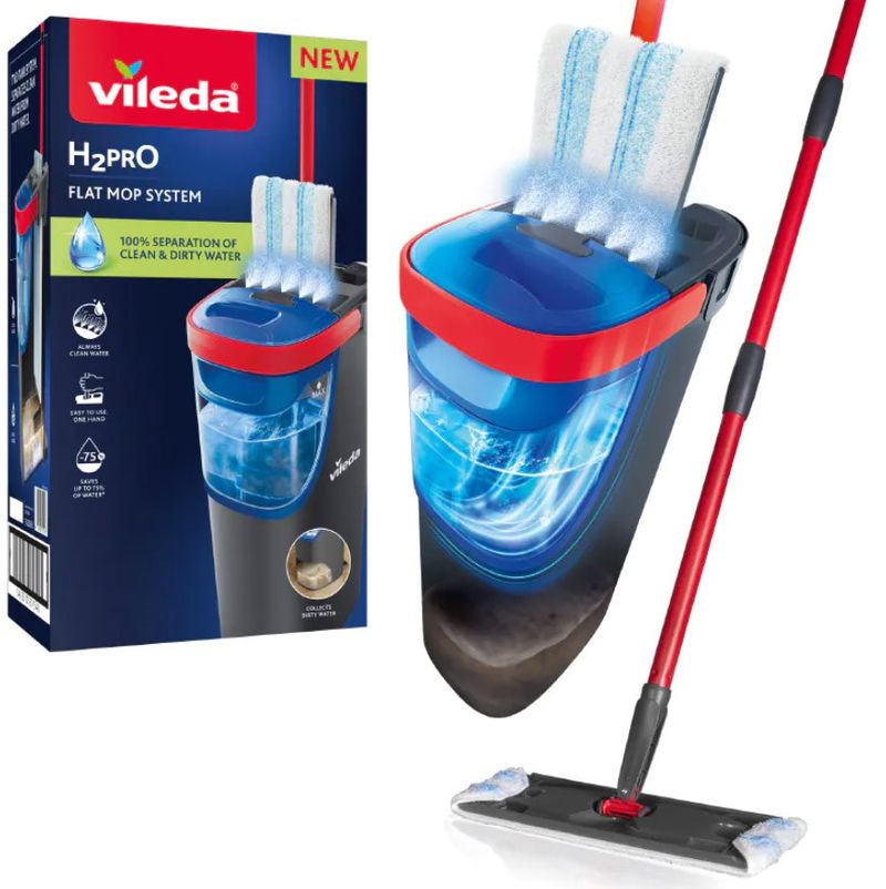 Mop i sheshtë Vileda H2Pro Flat System, me spërkatje, ngjyrë gri