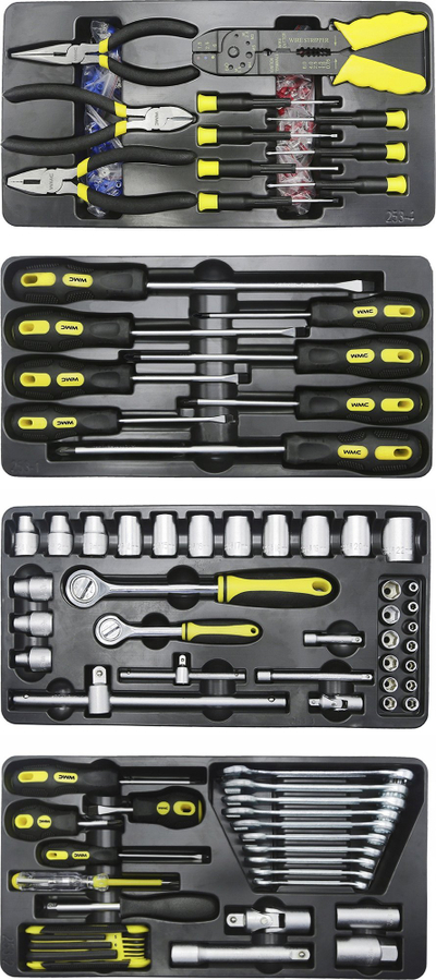 Колица за алат WMC Tool Cabinet Workshop Trolley, 5 фиоки, сет 253 парчиња, сива