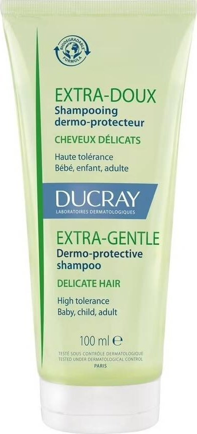 Shampo flokësh Ducray Extra Gentle Dermo-Protective, për flokë të hollë e delikatë, 100 ml, jeshile