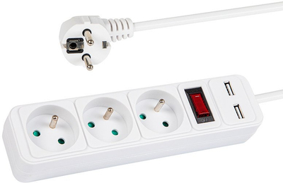 Parazgjatës rryme Prysmian PR-370WSP USB, 3 porta USB, 3 prize me tokëzim, 5m, i bardhë