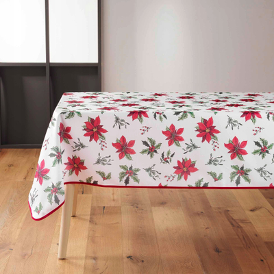 Mbulesë tavoline Douceur d'intérieur Bethlehem Star, 150 x 300 cm, poliester, e bardhë me të kuqe