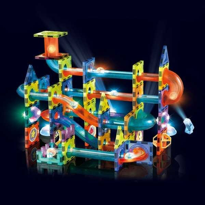 Lodër ndërtuese magnetike Woopie Light Magnetic Blocks, pistë topash, 75 pjesë, shumëngjyrëshe