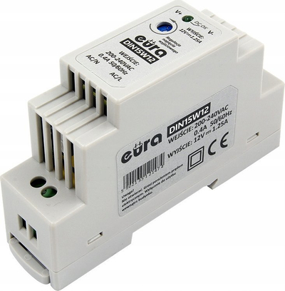 Furnizues energjie DIN-rail DIN15W12, 12V 1.25A, hyrje 200-240V, gri