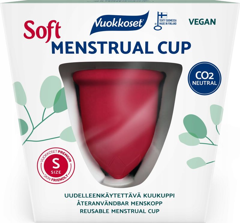 Kupë menstruale Vuokkoset Red Cup S, TPE mjekësor, e kuqe