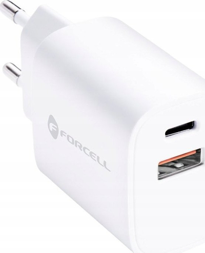 Karikues rrjeti Forcell 30W, 3A, 2 porta USB A dhe USB C, i bardhë