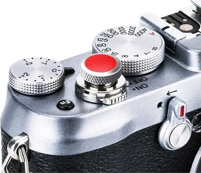 Buton shkrepjeje Deluxe Soft për Fujifilm, metalik, argjendtë me të kuqe