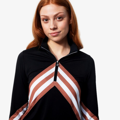 Bluzë sportive Bari Stripe Quarter Zip, për goca, Quick Dry, e zezë me vija