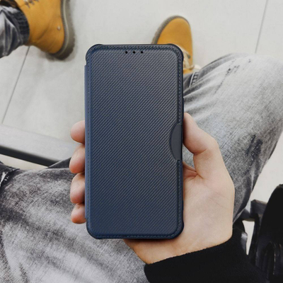 Kabullë telefoni Razor Book për Xiaomi Redmi Note 12S, lëkurë eko, mbyllje me magnet, blu