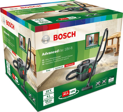 Fshesë industriale Bosch AdvancedVac 18V-8, 3 në 1, pa kabllo, gri