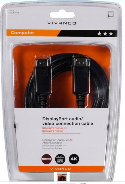 Kabllo DisplayPort Vivanco, 3m, 4K, e zezë