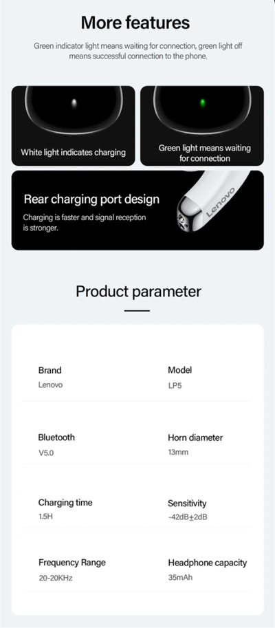 Dëgjuese Lenovo LivePods LP5, të hirta