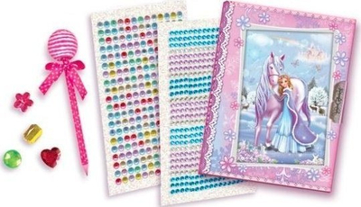 Set ditar kreativ Pulio Crystal Style Up Horse, me çelës, me stilolaps dhe ngjitëse zbukuruese, rozë