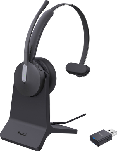 Слушалки со микрофон Yealink WH64 Hybrid Mono, DECT Bluetooth, со база за полнење, црна