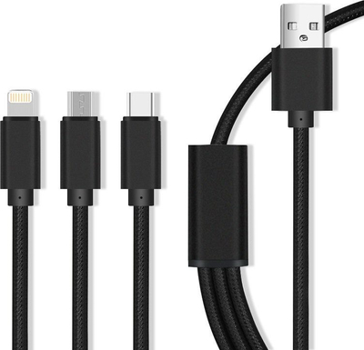 Kabllo USB Plug A 3in1 Fas, Micro USB Type C 8 PIN, 2.1A, najlon