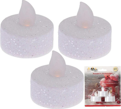 Set qirinj LED dekorativë, Tea Light, 3 copë, me shkëlqim glitter, të bardhë