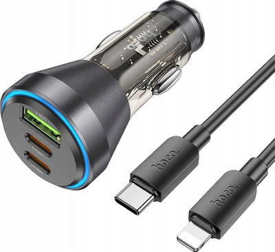 Karikues makine Hoco NZ12D, 60W PD QC3.0, 2x USB C 1x USB A, kabllo Type C me Lightning 1m, i zi transparent