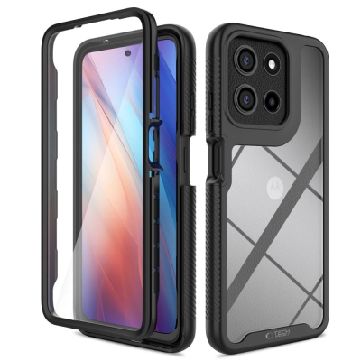 Куќиште за телефон Tech-Protect Defense за Motorola Moto G15 G15 Power G05 E15, дводелно, со заштитно стакло, црно