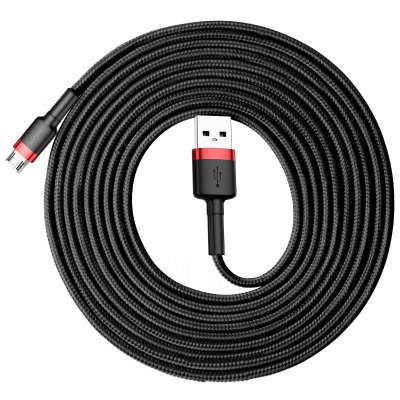 Kabllo USB Baseus Cafule CAMKLF-H91, USB-A në microUSB, 3 m, e zezë e kuqe