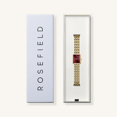 Orë dore për goca Rosefield Octagon XS Burgundy Sunray Steel Gold OBGSG-O83