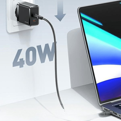 Karikues muri USAMS T54, 2x USB-C, 40W PD, i bardhë