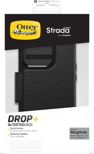 Mbrojtëse telefoni OtterBox Strada Folio për iPhone 15 Pro, me MagSafe, lëkurë, e zezë
