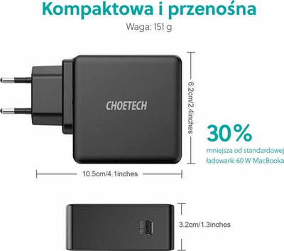 Karikues muri ChoeTech Q4004, USB-C PD, 60W, i zi