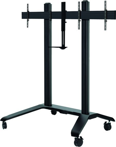 Karrocë për dy TV B-Tech Universal Twin Screen, deri 65", VESA 600 x 400, e zezë