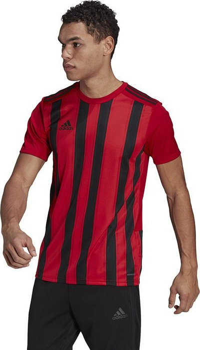Bluzë sportive adidas Striped 21 M GV1381, AEROREADY, mëngë të shkurtra, e kuqe me vija të zeza