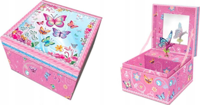 Kuti muzikore Pulio Pecoware Classic Butterflies 2, mekanizëm me dredhje, me pasqyrë dhe hapësirë bizhuterish, rozë