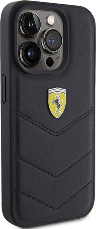 Kapak telefoni Ferrari FEHCP15LRDUK për iPhone 15 Pro, lëkurë, i zi