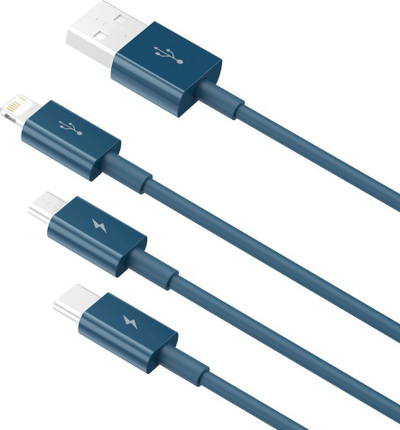 Kabllo karikimi Baseus CAMLTYS-03, 3 në 1, 1.5 m, blu
