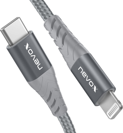 Kabllo karikimi Nevox 1886, Lightning në USB C, 2m, najlon i gërshetum, gri argjendtë
