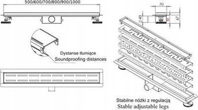 Kanal kullimi linear Hydroland WAVE 600, 60 cm, çelik inox