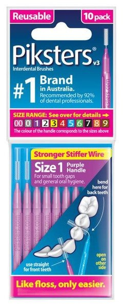 Furça ndërdentare Piksters Size 1, set 10 copë, të ripërdorshme, lejla