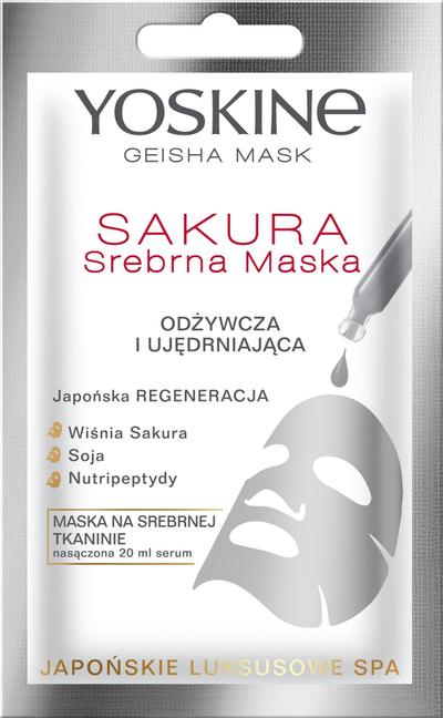Yoskine Geisha Mask Sakura Silver Fabric Mask, 20 ml