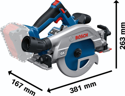 Sharrë rrethore pa kabllo Bosch GKS 18V-57-2 GX, me shinë udhëzuese FSN 440 X, LED, blu