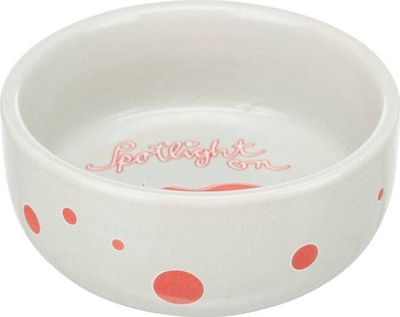 Pjatë qeramike për kavie Trixie Bowl, 240 ml, 11 cm, e bardhë me pika
