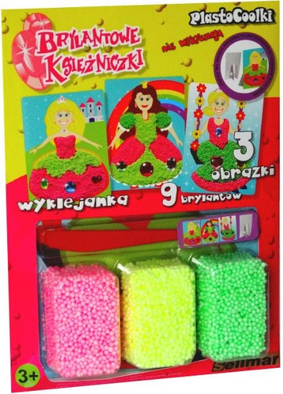 Set kreativ me ngjitësa Sellmar PlastoCoolki Princess Sticker Mosaic, 3 figura, 9 gurë dekorativë, shumëngjyrësh