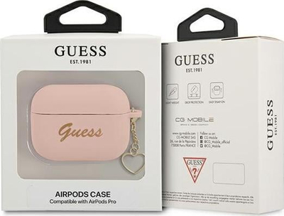 Këllëf silikoni Guess Charm Heart për AirPods Pro, me varëse, rozë