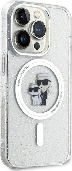 Futrollë telefoni Karl Lagerfeld KLHMP15LHGKCNOT, për iPhone 15 Pro 6.1", MagSafe, transparente me glitter
