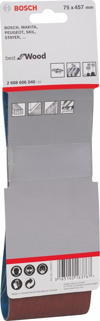 Rrip zmerile Bosch X440, 75 x 457mm, set 3 copë, granulim i përzier