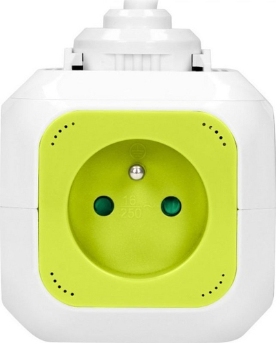 Zgjatës Cube 4 dalje me 2x USB, kabllo 1.4 m, lime