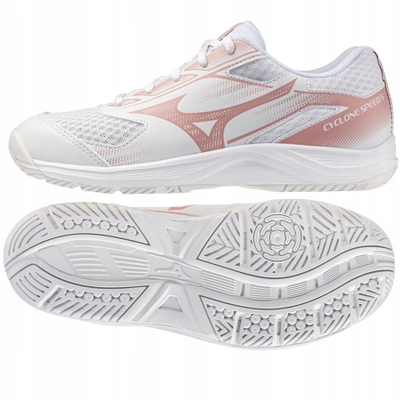 Патички за тренинг за жени Mizuno Cyclone Speed 5, одбојка, бели со розова