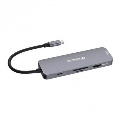 Hub USB C Verbatim CMH 08, 8 porta, lexues kartele SD MicroSD, gri