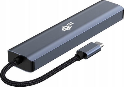 Adapter HUB USB C TB 6n1, HDMI 4K, RJ45, 3x USB, grafit