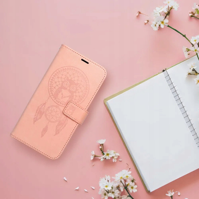 Kapak portofol MEZZO Book për Xiaomi Redmi Note 13 Pro 5G, lëkurë eco, me motiv Dreamcatcher, pjeshkë e çelët