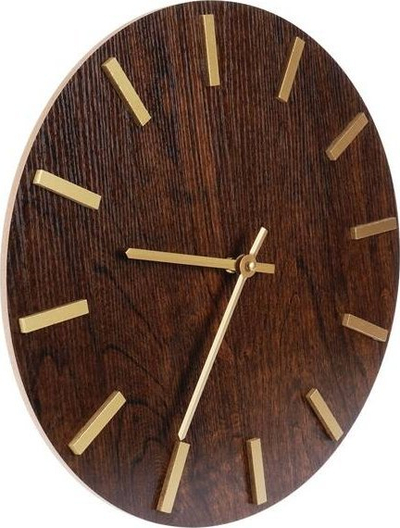Orë muri Stylish, 40 cm, MDF edhe metal, ngjyrë druri me ari