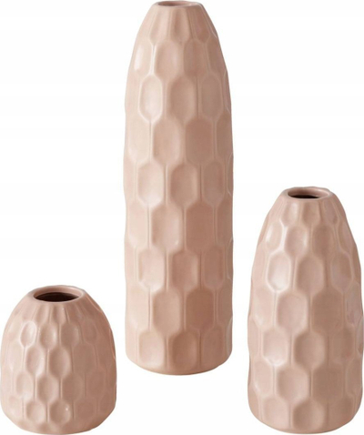 Set me vazo dekorative Boltze, qeramike matte, 3 copë, ngjyrë bejxhe