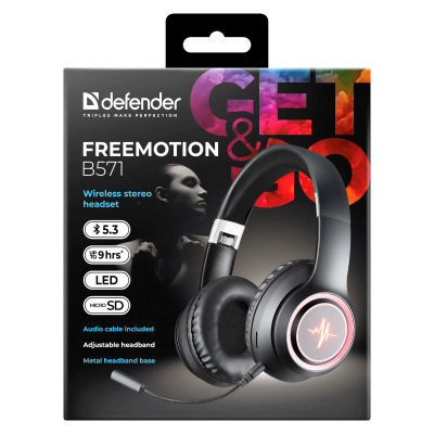 Kufje Bluetooth Defender Freemotion B571, wireless, LED, të zeza